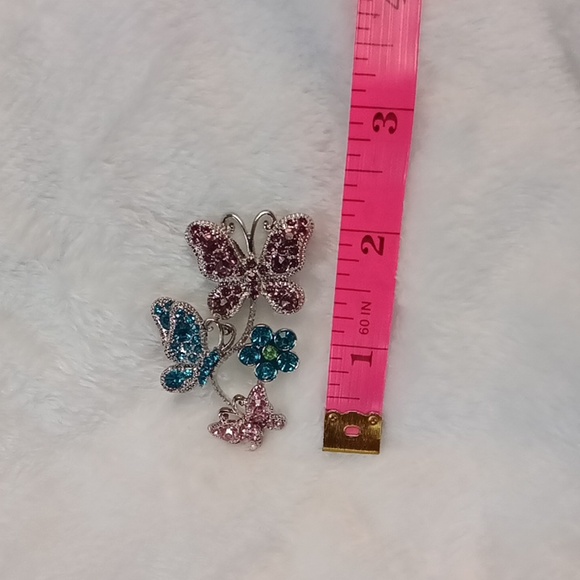 122. BEAUTIFUL BUTTERFLY FLOWER BROOCH SILVER PINK BLUE - Picture 5 of 5